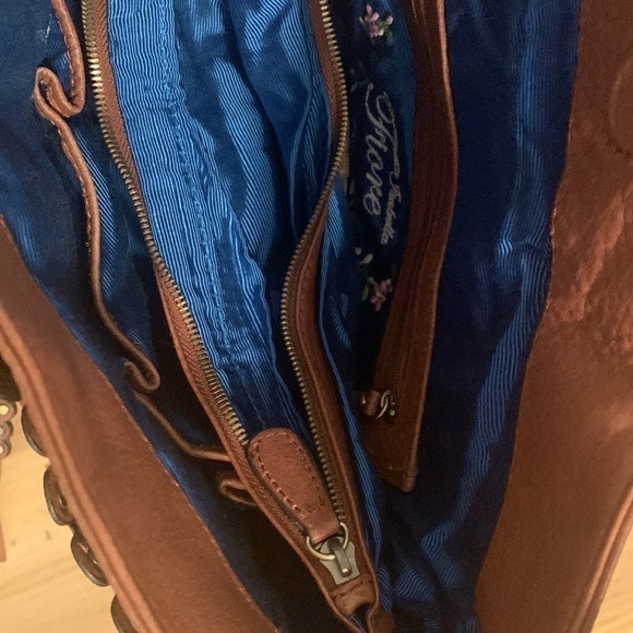 ISABELLA Fiore Brown Leather Embroidered Satchel Crossbody Shoulder Bag Purse - Picture 13 of 16